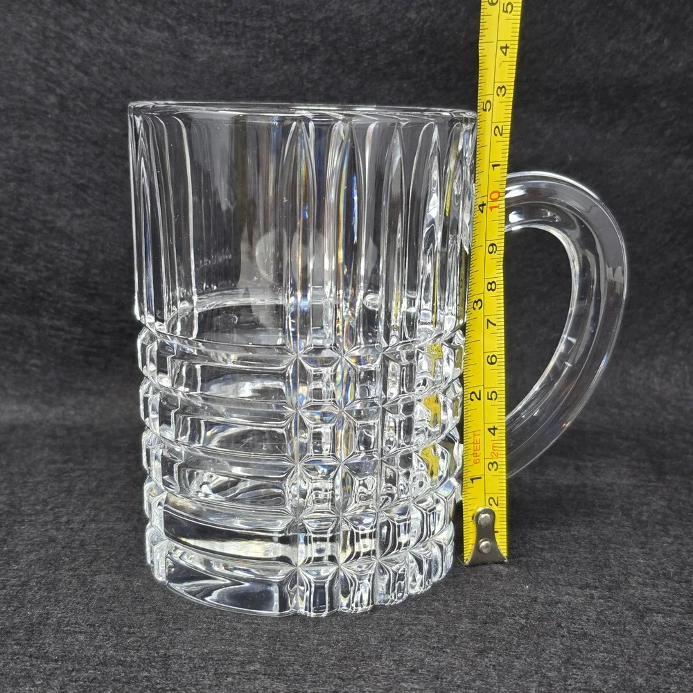 Tiffany & Co Crystal Plaid Beer Mug Stein Clear Cut Glass 16 oz